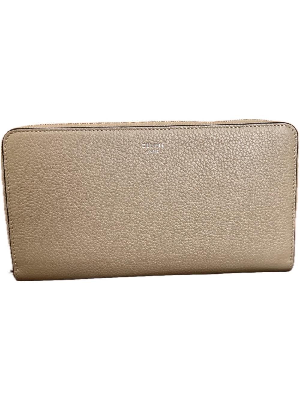 Celine Beige Pebbled Leather Zippy Wallet